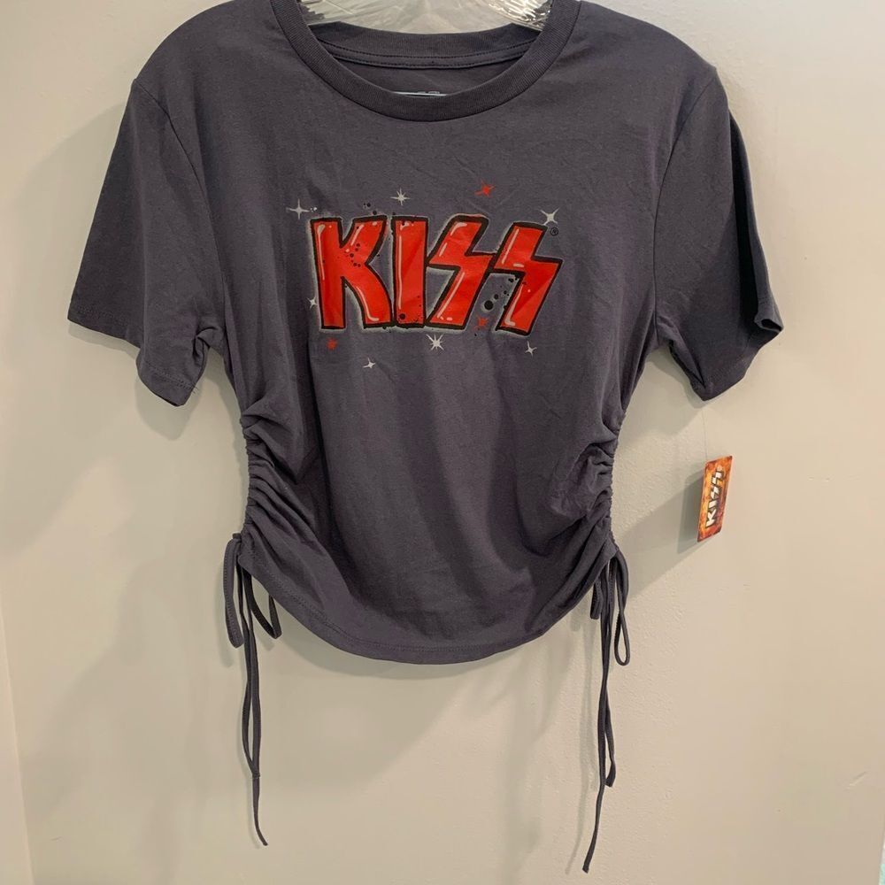 KISS Graphic Crop Top in Charcoal and Red